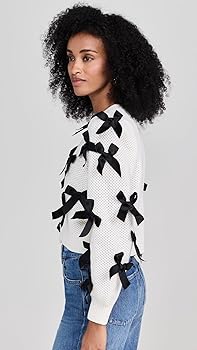 新品 alice+olivia ボウリボン×ケーブルニットカーディガン ブラック Alice + Olivia Dollie Cardigan | Black | FARFETCH